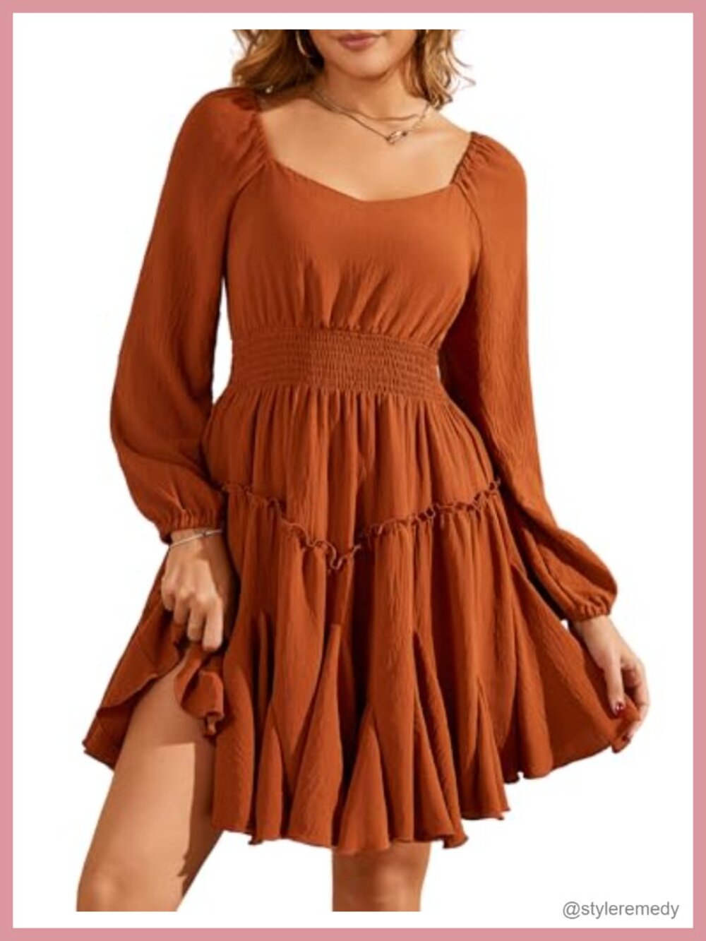 Florboom Multi-Layered Hem Mini Dress Square Neck Smocked Waist A-Line